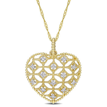 Trang sức Amour Vàng 14K 1/5 CT TW Kim cương Lace Heart Pendant với Chain chính hãng 6 amour 14k yellow gold 1 5 ct tw diamond lace heart pendant with chain jms007443