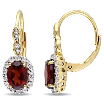 Trang sức Amour Vàng 14K 2 3/4 CT TGW Garnet, White Topaz và 0.04 ct TDW Kim cương Accent Vintage Leverback Bông tai (khuyên tai, hoa tai) chính hãng 6 amour 14k yellow gold 2 3 4 ct tgw garnet white topaz and 0 04 ct tdw diamond accent vintage leverback earrings jms006985