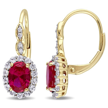 Trang sức Amour Vàng 14K 3 3/8 Oval Shape Created Ruby, White Topaz và 0.04 CT TDW Kim cương Accent Vintage LeverBack Bông tai (khuyên tai, hoa tai) chính hãng 6 amour 14k yellow gold 3 3 8 oval shape created ruby white topaz and 0 04 ct tdw diamond accent vintage leverback earrings jms006988