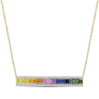 Trang sức Amour Vàng 14K 4 1/10 CT TGW Multi-Color Square và Round Sapphire Bar Dây chuyền (vòng cổ) với Chain chính hãng 6 amour 14k yellow gold 4 1 10 ct tgw multi color square and round sapphire bar necklace with chain jms008238
