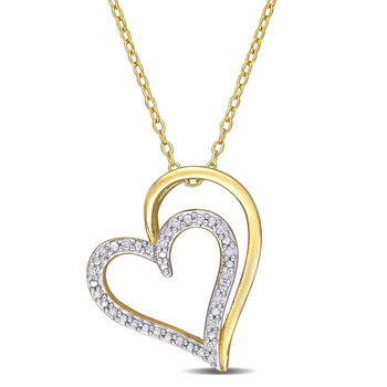 Trang sức Amour 925-SterlingBạc 9251/10 CT TDW Kim cương Double Heart Pendant với Chain chính hãng 6 amour 925 sterlingsterling silver1 10 ct tdw diamond double heart pendant with chain jms007450