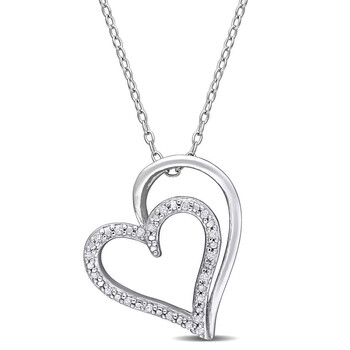 Trang sức Amour 925-Bạc 9251/10 CT TDW Kim cương Double Heart Pendant với Chain chính hãng 6 amour 925 sterlingsterling silver1 10 ct tdw diamond double heart pendant with chain jms007451