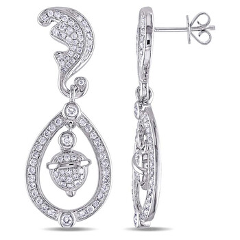 Trang sức Amour 1 1/4 CT Kim cương TW Ear Pin Bông tai (khuyên tai, hoa tai) Vàng trắng 14K GH SI JMS005428 chính hãng 6 amour earrings jms005428