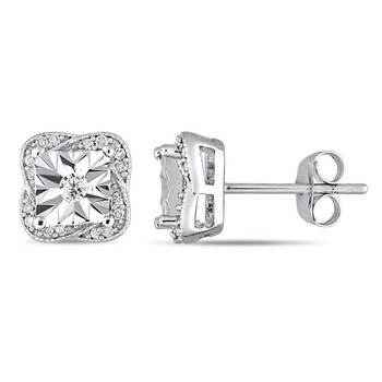 Trang sức Amour Vàng trắng 10K 1/6 CT TDW Kim cương Stud Bông tai (khuyên tai, hoa tai) chính hãng 6 amour earrings jms005812