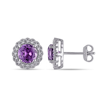Trang sức Amour 1/10 CT Kim cương TW và 1 1/3 CT TGW Amethyst Ear Pin Bông tai (khuyên tai, hoa tai) Silver GH I2;I3 chính hãng 6 amour jms001242