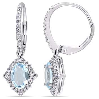 Trang sức Amour Vàng trắng 10K Blue Topaz White Sapphire và Kim cương Drop Bông tai (khuyên tai, hoa tai) chính hãng 6 amour jms004353