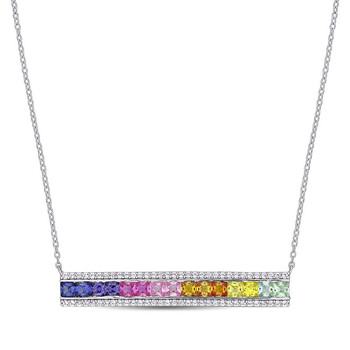 Trang sức Amour 3 3/8 CT TGW Multi Color Created Sapphire Dây chuyền (vòng cổ) với Chain Silver White Length (inches): 18 chính hãng 6 amour jms006094