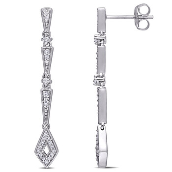 Trang sức Amour Vàng trắng 10K 1/5 CT TDW Kim cương Drop Bông tai (khuyên tai, hoa tai) chính hãng 6 amour jms006238