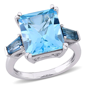 Trang sức Amour Nữ Vàng trắng 14K 7.45 CT Blue Topaz 3 Stone Nhẫn Size 9 chính hãng 6 amour jms006271 0900