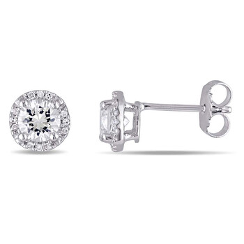 Trang sức Amour Delmar Halo Kim cương và Created White Sapphire Stud Bông tai (khuyên tai, hoa tai) Bạc 925 chính hãng 6 amour jmscrw0