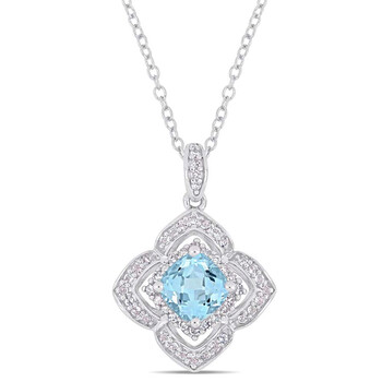 Trang sức Amour 1 1/3 CT TGW Sky-Blue Topaz, White Topaz và 1/10 CT TW Kim cương Pendant với Chain Bạc 925 chính hãng 6 amour necklaces jms004947