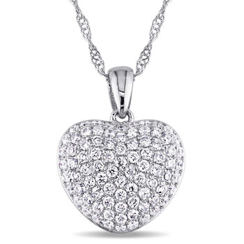 Trang sức Amour 1/2 CT TW Kim cương Cluster Heart Pendant Vàng trắng 14K JMS005476 chính hãng 6 amour necklaces jms005476