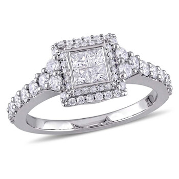 Trang sức Amour 1 CT TW Princess Quad & Round Kim cương Halo Vàng trắng 14K Nhẫn đính hôn chính hãng 6 amour rings amr jms004144