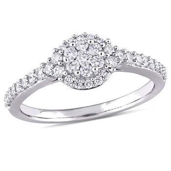 Trang sức Amour 1/2 CT TW Kim cương Composite Halo Vàng trắng 14K Nhẫn đính hôn chính hãng 6 amour rings amr jms004190