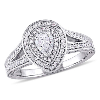 Trang sức Amour 1 CT TW Pear & Round Kim cương Vàng trắng 14K Nhẫn đính hôn chính hãng 6 amour rings amr jms004192