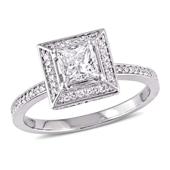 Trang sức Amour 3/4 CT TW Princess & Round Kim cương Floating Halo Vàng trắng 14K Nhẫn đính hôn chính hãng 6 amour rings amr jms004220