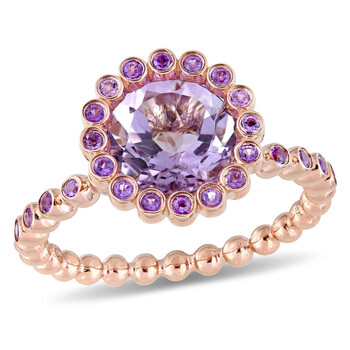 Trang sức Amour 4 1/10 CT TGW Rose de France và African Amethyst Halo Nhẫn chính hãng 6 amour rings amr jms004298