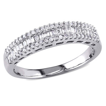 Trang sức Amour 1/3 CT Parallel Baguette và Round Kim cương TW Eternity Nhẫn Vàng trắng 14K GH I2;I3 chính hãng 6 amour rings amr jms004783