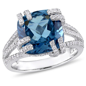 Trang sức Amour 3/4 CT Kim cương TW và 7 1/3 CT TGW Blue Topaz - London Nhẫn thời trang Vàng trắng 14K GH SI chính hãng 6 amour rings amr jms005631