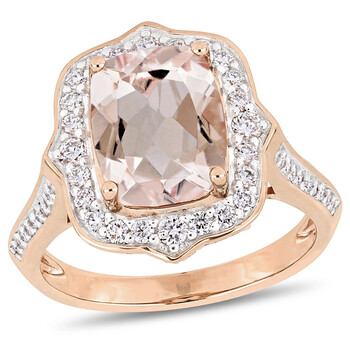 Trang sức Amour 5/8 CT Kim cương TW và 2 5/8 CT TGW Morganite - CN Nhẫn thời trang Vàng hồng 14K GH SI chính hãng 6 amour rings amr jms005640