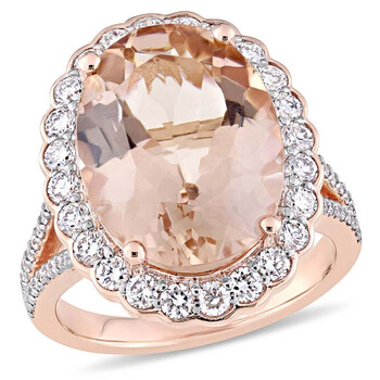 Trang sức Amour 9 3/4 CT TGW Morganite và 1 1/4 CT TW Kim cương Halo Nhẫn Vàng hồng 14K chính hãng 6 amour rings jms004491