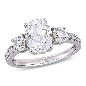 Trang sức Amour Nữ Vàng trắng 10K 3.59 Ct Oval Cut White Sapphire và Kim cương 3 Stone Nhẫn chính hãng 6 amour rings jms006318