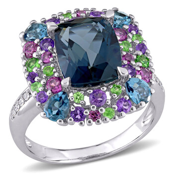 Trang sức Amour Silver 0.04 CT Kim cương TW và 5 4/5 CT TGW Blue Topaz - London Rhodolite Amethyst Tsavorite Nhẫn thời trang chính hãng 6 amour silver 0 04 ct diamond tw and 5 4 5 ct tgw blue topaz london rhodolite amethyst tsavorite fashion ring jms008336