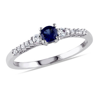 Trang sức Amour Silver 0.05 CT Kim cương TW và 1/3 CT TGW Created Blue Sapphire Created White Sapphire Nhẫn thời trang chính hãng 6 amour silver 0 05 ct diamond tw and 1 3 ct tgw created blue sapphire created white sapphire fashion ring jms003407