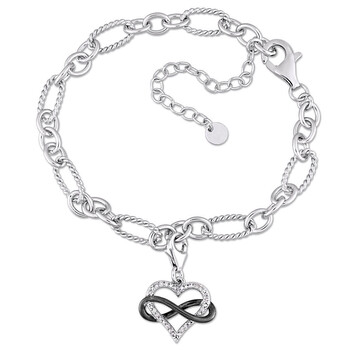 Trang sức Amour Bạc 925 1/10 CT TDW Kim cương Heart Charm Vòng đeo tay chính hãng 6 amour sterling silver 1 10 ct tdw diamond heart charm bracelet jms006385
