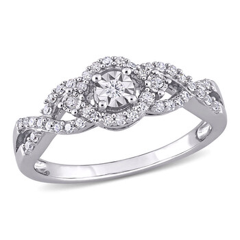 Trang sức Amour Bạc 925 1/4 CT TW Kim cương Swirl Halo Nhẫn chính hãng 6 amour sterling silver 1 4 ct tw diamond swirl halo ring jms007675