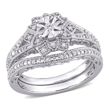 Trang sức Amour Bạc 925 1/5 CT TW Kim cương Vintage Bridal Set chính hãng 6 amour sterling silver 1 5 ct tw diamond vintage bridal set jms007694