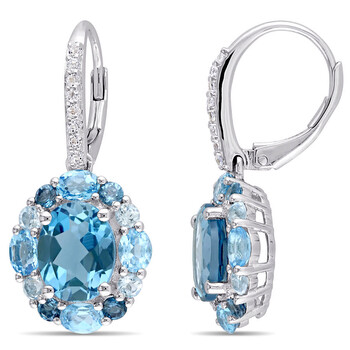 Trang sức Amour Bạc 925 7 7/8 CT TGW London, Swiss, Sky Blue và White Topaz Leverback Floral Bông tai (khuyên tai, hoa tai) chính hãng 6 amour sterling silver 7 7 8 ct tgw london swiss sky blue and white topaz leverback floral earrings jms007995