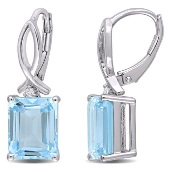 Trang sức Amour Bạc 925 8 1/4 CT TGW Octagon Sky-Blue Topaz và White Topaz Leverback Bông tai (khuyên tai, hoa tai) chính hãng 6 amour sterling silver 8 1 4 ct tgw octagon sky blue topaz and white topaz leverback earrings jms007176