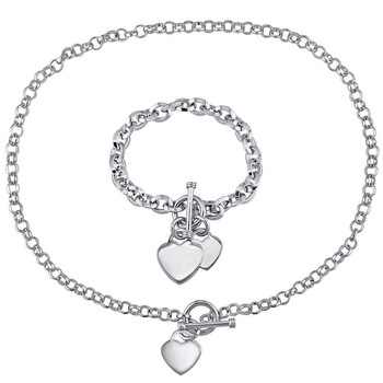 Trang sức Amour Bạc 925 Circle Link Heart Charm Dây chuyền (vòng cổ) và Vòng đeo tay 2-Piece Set chính hãng 6 amour sterling silver circle link heart charm necklace and bracelet 2 piece set jms007718