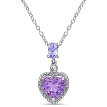 Trang sức Amour Bạc 925 Kim cương, Tanzanite và Hình trái timd Amethyst Pendant với Chain chính hãng 6 amour sterling silver diamond tanzanite and heart shaped amethyst pendant with chain jms003228