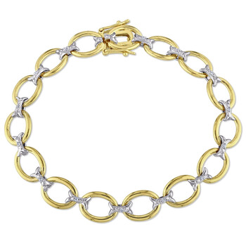 Trang sức Amour 925-Bạc 925 Round Cut Two-tone Kim cương Link Vòng đeo tay chính hãng 6 amour two tone silver 1 10 ct diamond tw link bracelet jms006397