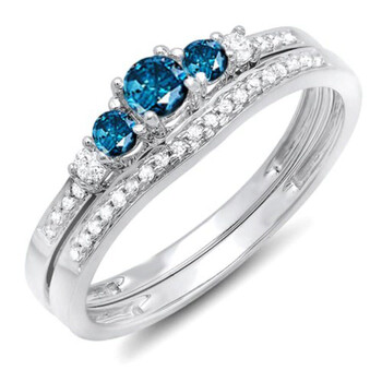 Trang sức Dazzling Rock Nữ Vàng trắng 14K 0.18 CT Round Cut Kim cương xanh Wedding Set Nhẫn Size 4 chính hãng 6 dazzling rock dr0431 1412 4