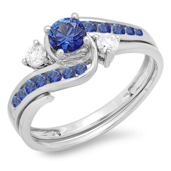 Trang sức Dazzling Rock Nữ Vàng trắng 10K 0.42 CT Blue Sapphire Wedding Set Nhẫn Size 5.5 chính hãng 6 dazzling rock dr0478 1589 5 5