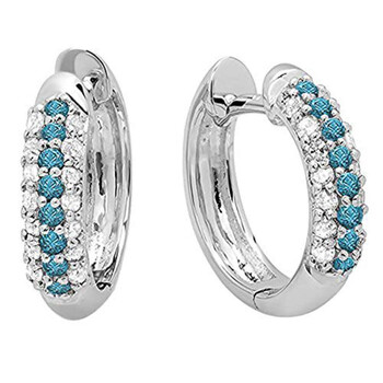 Trang sức Dazzling Rock Dazzlingrock Collection 0.30 Carat (ctw) 10K Round Blue & Kim cương trắng Pave Set Huggies Hoop Bông tai (khuyên tai, hoa tai) 1/3 CT, Vàng trắng chính hãng 5 dazzling rock dr0670 1943