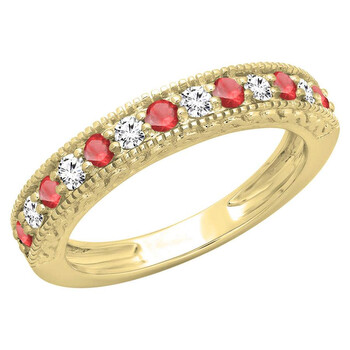 Trang sức Dazzling Rock Dazzlingrock Collection 14K Round Ruby & Kim cương trắng Nữ Millgrain Wedding Stackable Band, Yellow Gold, Size 8 chính hãng 6 dazzling rock dr2485 2481 14ky 8