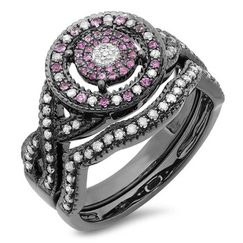 Trang sức Dazzling Rock Dazzlingrock Collection Đen Rhodium mạ Bạc 925 Kim cương trắng và Pink Sapphire Nhẫn Set, Size 8.5 chính hãng 6 dazzling rock dr3379 rd0404 bp 8 5