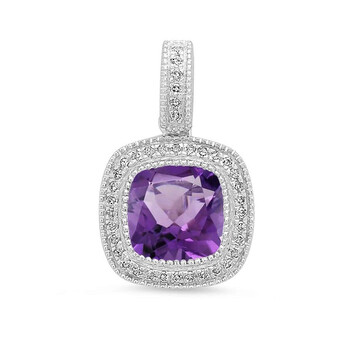Trang sức Dazzling Rock Dazzlingrock Collection 14K 7 MM Amethyst & Kim cương trắng Nữ Halo Style Pendant (Silver Chain Included), Vàng trắng chính hãng 5 dazzling rock dr6168 4256 14kw