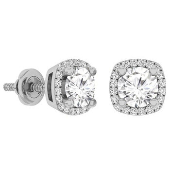 Trang sức Dazzling Rock Dazzlingrock Collection 14K 5 MM Each Round White Sapphire & Kim cương trắng Nữ Halo Stud Bông tai (khuyên tai, hoa tai), Vàng trắng chính hãng 6 dazzling rock dr6569 4892 14kw