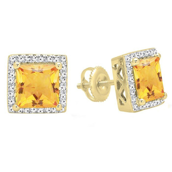 Trang sức Dazzling Rock Dazzlingrock Collection 18K 7 MM Each Princess Citrine & Round Kim cương trắng Nữ Stud Bông tai (khuyên tai, hoa tai), Yellow Gold chính hãng 6 dazzling rock dr7374 5508 18ky