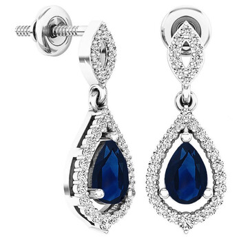 Trang sức Dazzling Rock Dazzlingrock Collection 6X4 MM Each Pear Blue Sapphire & Round Kim cương trắng Nữ Dangling Drop Bông tai (khuyên tai, hoa tai), Bạc 925 chính hãng 6 dazzling rock dr8284 5028