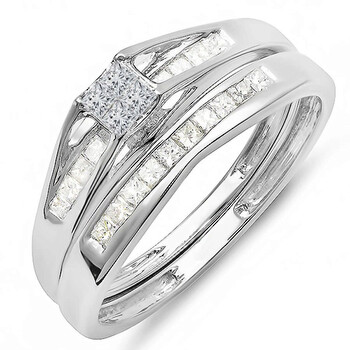 Trang sức Dazzling Rock Dazzlingrock Collection 0.50 Carat (ctw) 14k Princess Kim cương Nữ Bridal Nhẫn Engagement Matching Band Set 1/2 CT, Vàng trắng, Size 5 chính hãng 6 dazzling rock k1019 5