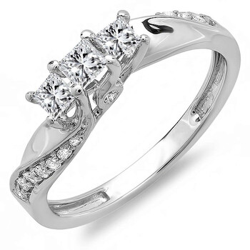 Trang sức Dazzling Rock Dazzlingrock Collection 0.50 Carat (ctw) 10K Princess & Round Kim cương 3 Stone Nhẫn đính hôn 1/2 CT, Vàng trắng, Size 5 chính hãng 6 dazzling rock k1139 5