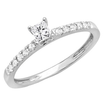Trang sức Dazzling Rock Dazzlingrock Collection 0.45 Carat (ctw) 14K Princess & Round Kim cương Nhẫn đính hôn nữ 1/2 CT, Vàng trắng, Size 5 chính hãng 6 dazzling rock k1803 14kw ags 5