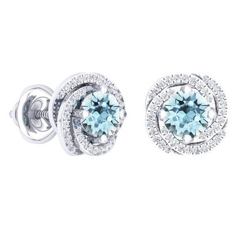 Trang sức Dazzling Rock Dazzlingrock Collection 14K 6 MM Each Round Aquamarine & Kim cương trắng Nữ Halo Style Stud Bông tai (khuyên tai, hoa tai), Vàng trắng chính hãng 6 dazzling rock k3620 14kw