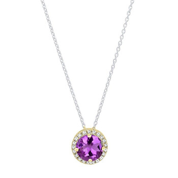 Trang sức Dazzling Rock Dazzlingrock Collection 14K 7 MM Round Amethyst & Kim cương trắng Nữ Halo Pendant (Silver Chain Included), Yellow Gold chính hãng 6 dazzling rock k5553 14ky
